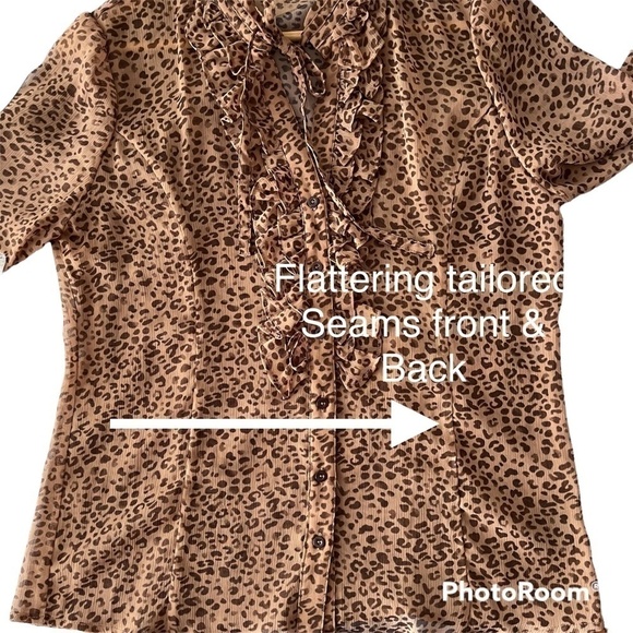 JESSICA Sheer Leopard long sleeve ruffle front, animal print button down Large - Picture 8 of 9